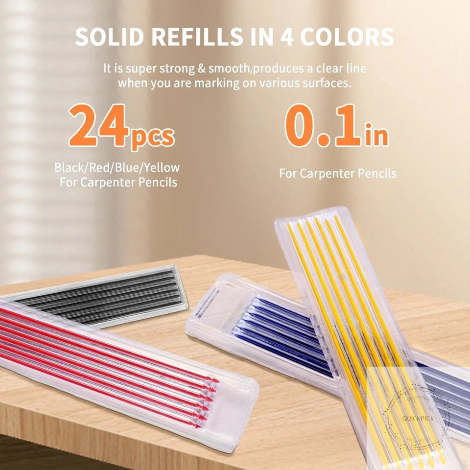 4 Pack Carpenter Pencil with Sharpener, Mechanical Pencils Set with 28 Refills