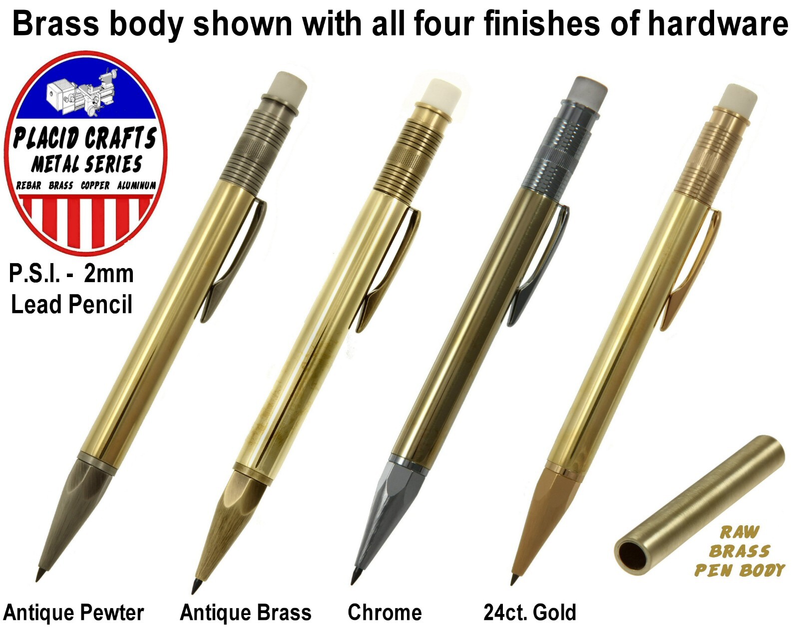 Throw Back Handcrafted 2mm Pencil in Chrome with a Raw Brass Body / #189