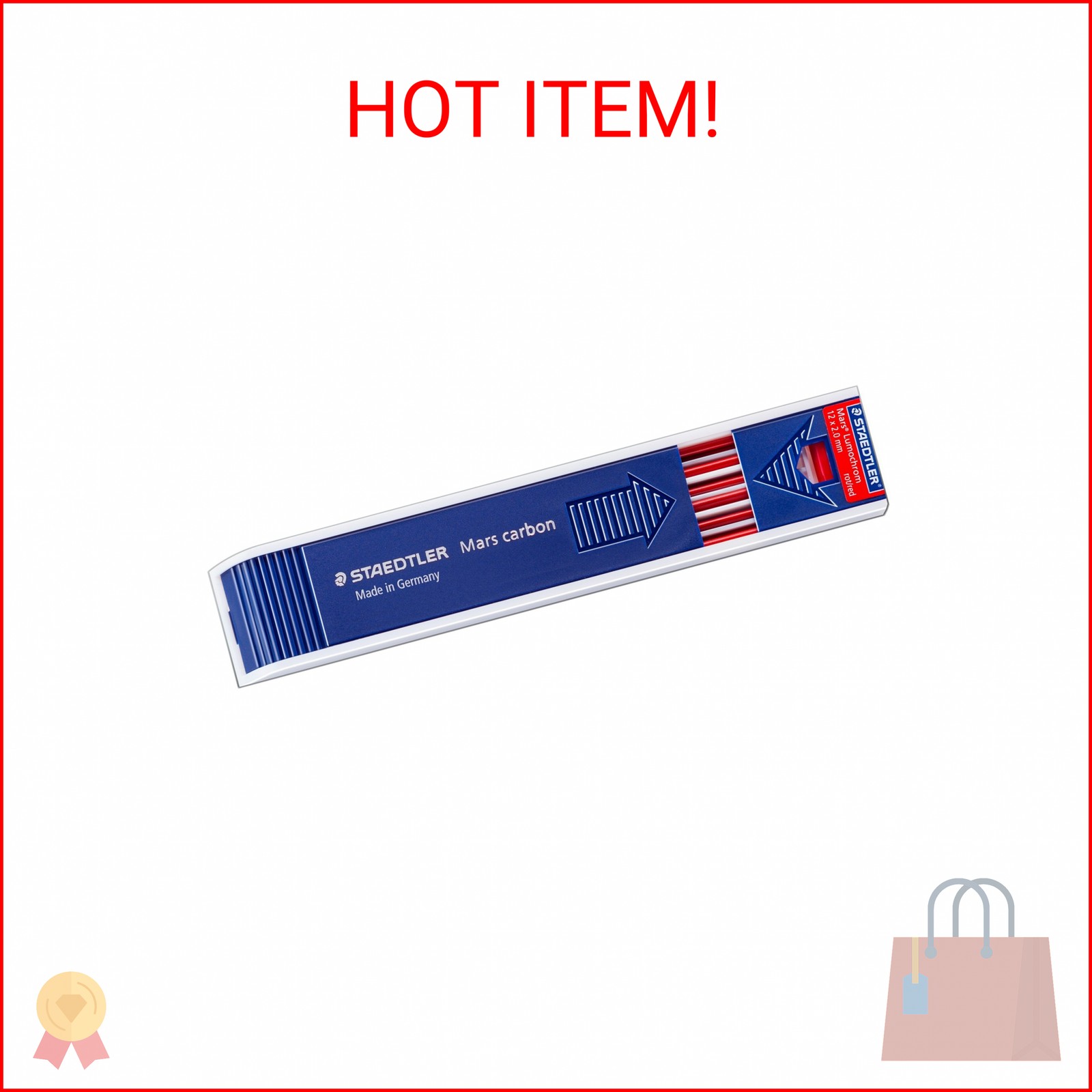 Staedtler Mars Carbon Lead, 2mm, Red, 12 Lead