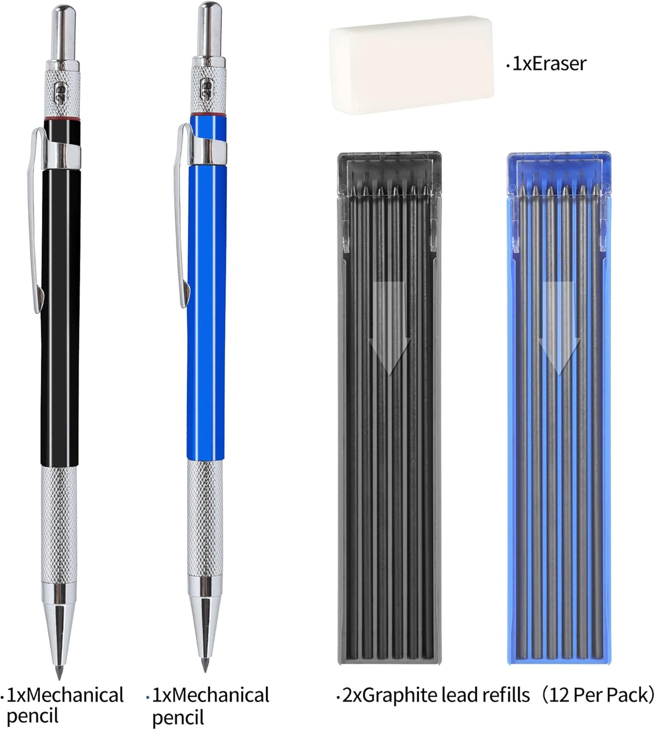 2mm Mechanical Pencil Set, 2 Pieces Artist Carpenter 5 Piece Black, Blue