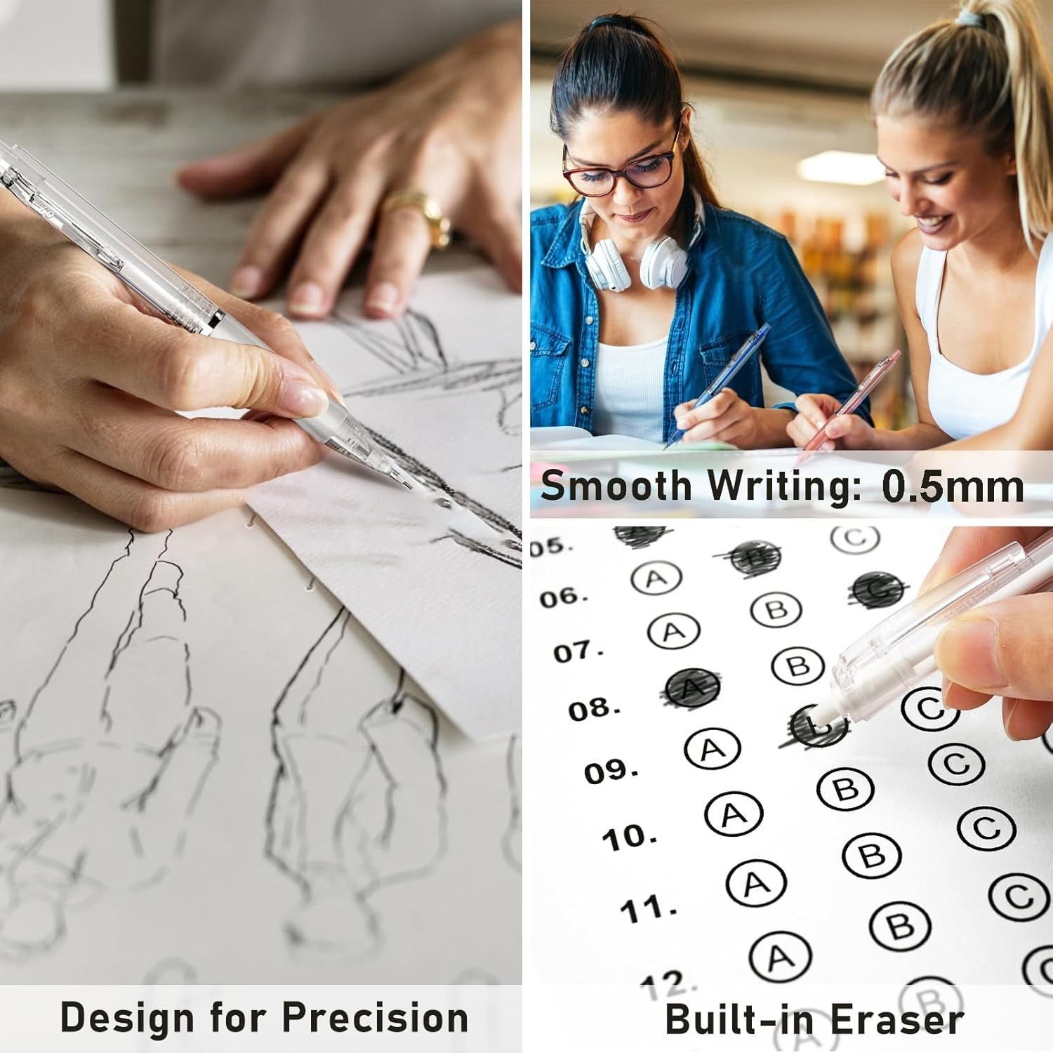 Luxury 0.5mm Mechanical Pencils with Non-Slip Grip: 3PCS Set with Case & Refills
