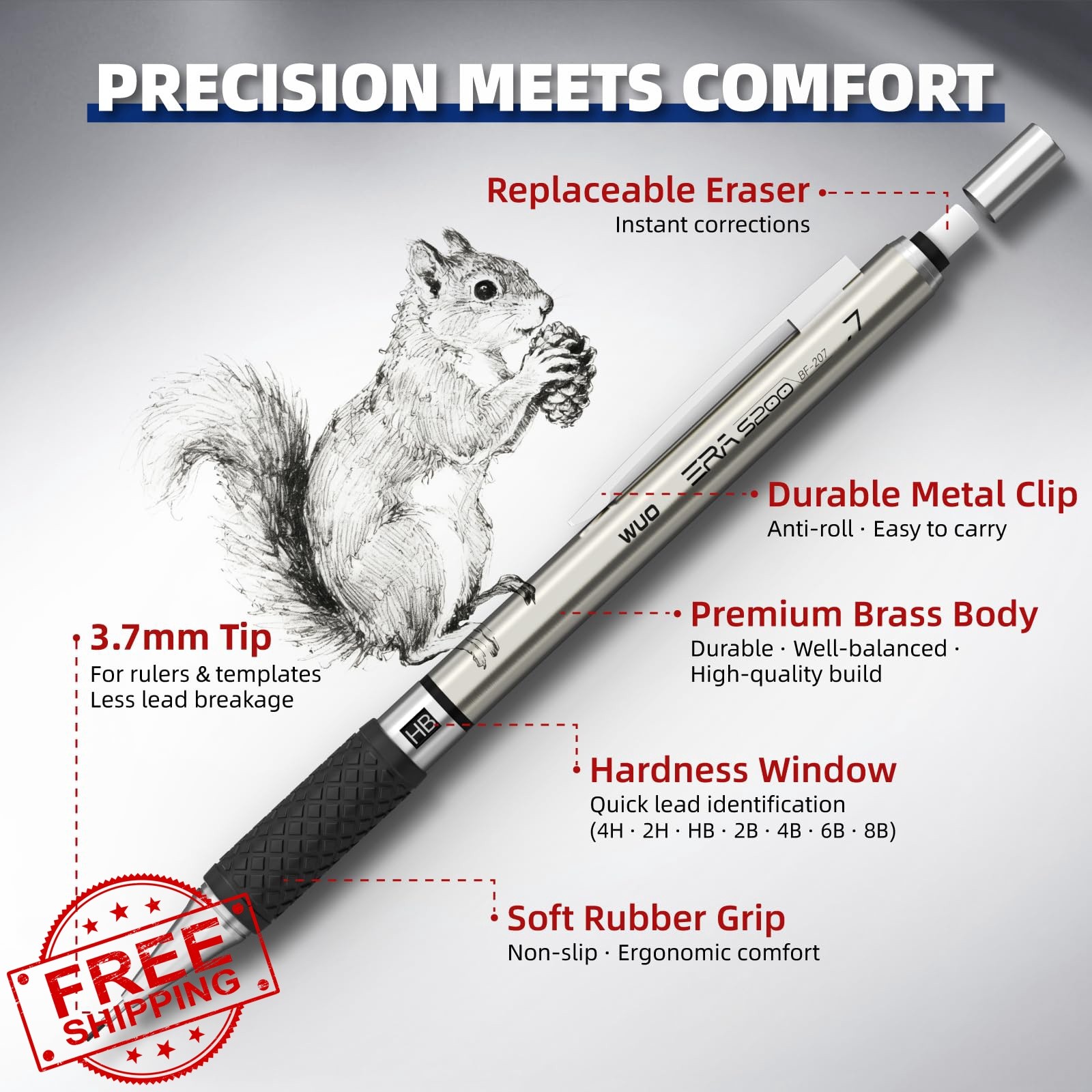 WUO 6 Pack 0.7mm Mechanical Pencil Set