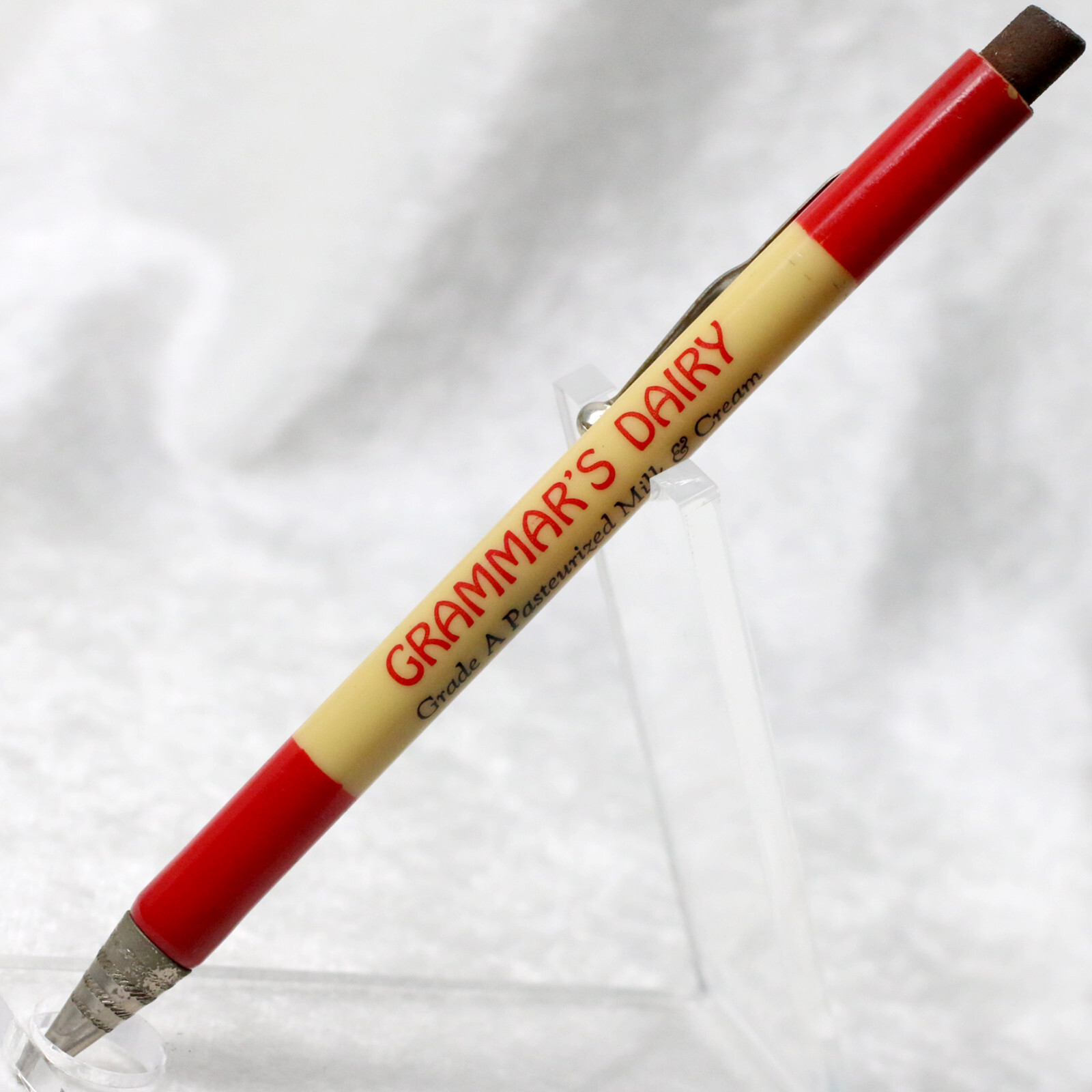 VTG 1930’s Red & White GRAMMAR’S DAIRY Salinas Kans Lipic L-66 Mechanical Pencil