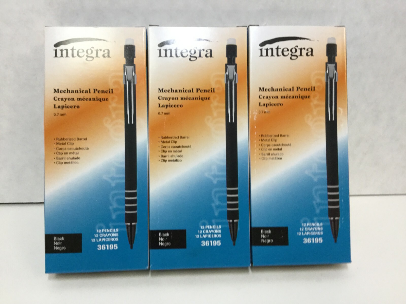 Integra Rubber Barrel 0.7 mm Mechanical Pencil, Black Rubber Barrel, 3 Dozen