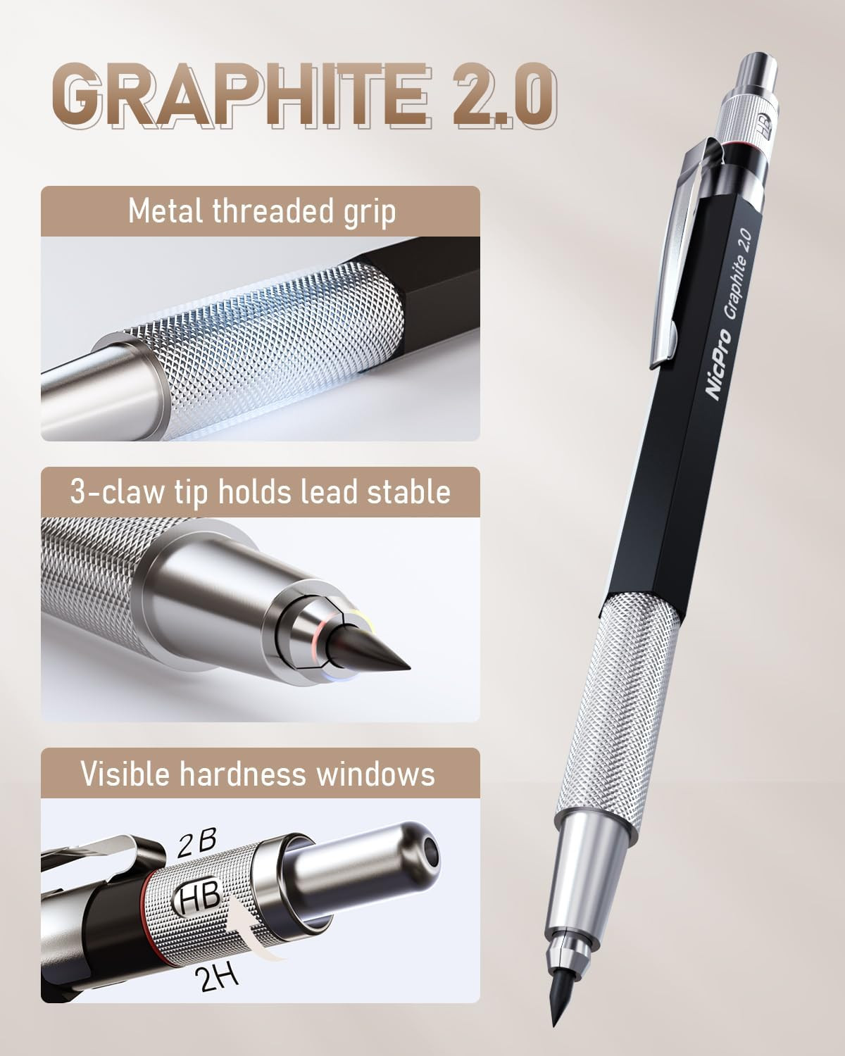 Nicpro 30PCS Art Mechanical Pencil Set in Leather Case, Metal Drafting Pencil