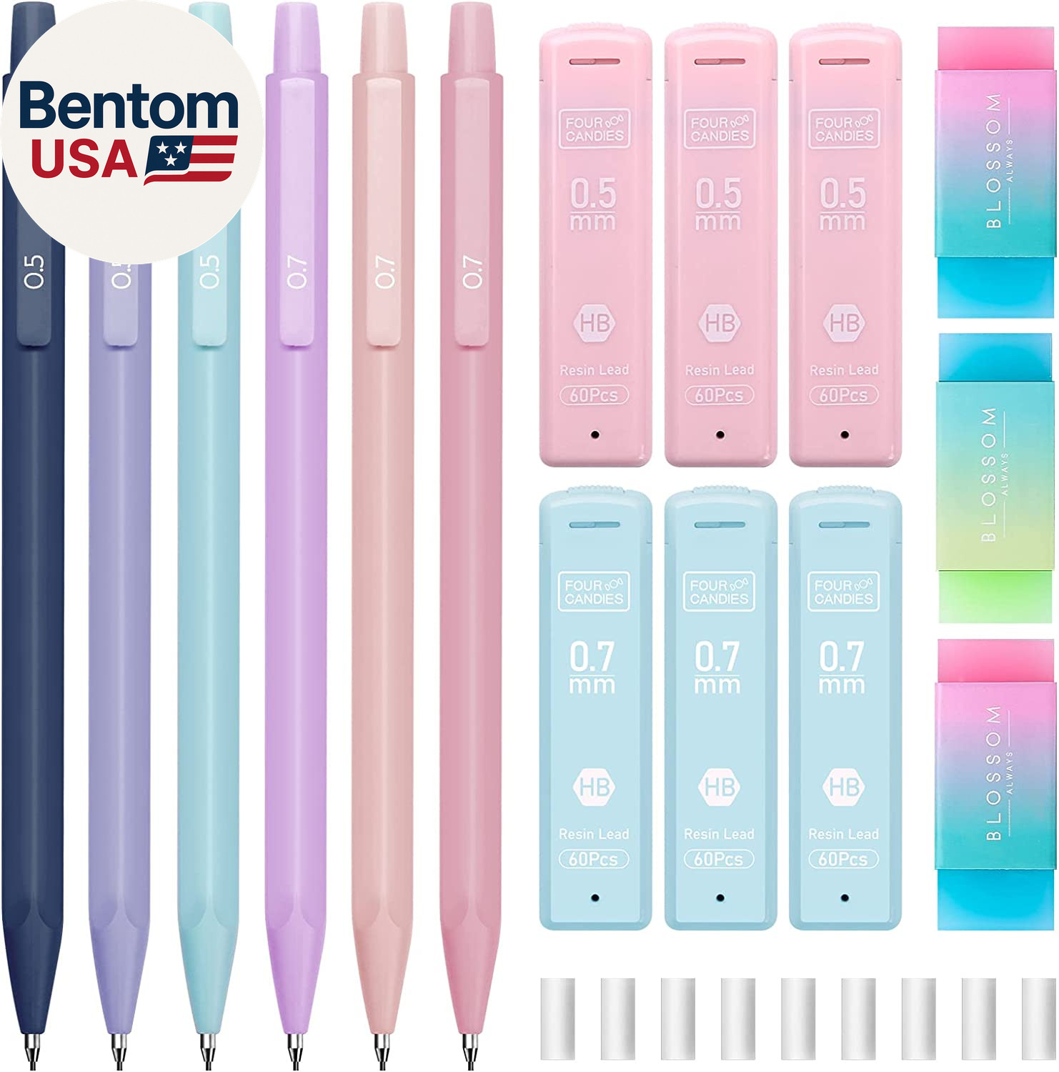 Cute Mechanical Pencil Set, 6PCS Pastel Mechanical Pencils 0.5 & 0.7Mm with 360P