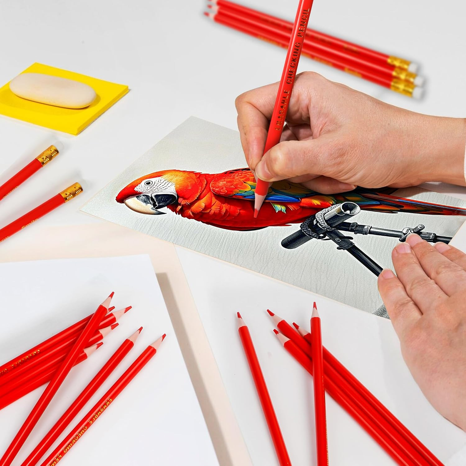 24-Count Red Pencils with Erasers, Erasable Pre-Sharpened Triangular Grip for Co