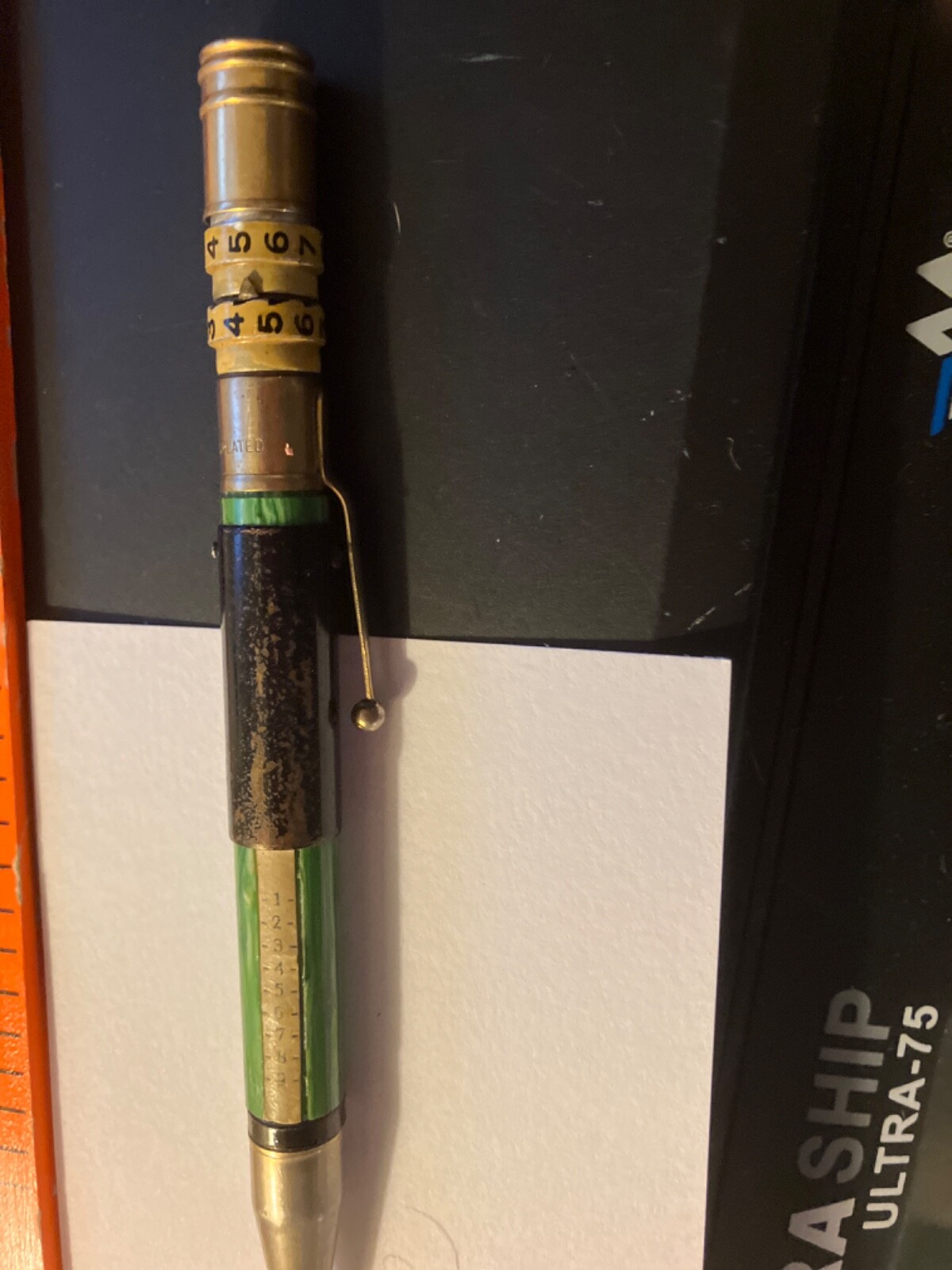 Mechanical Pencil 14K Gold Green/black white w/calculator math function & Lead