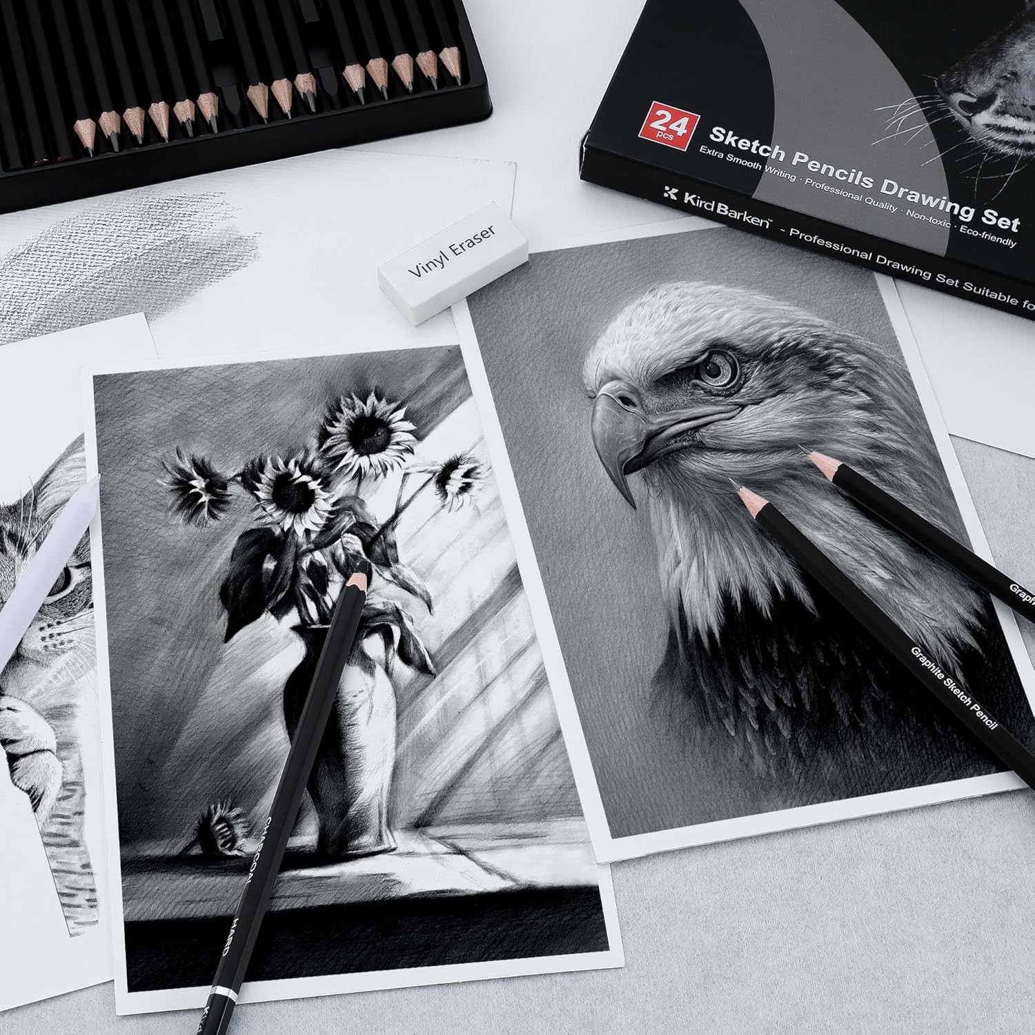 24PCS Professional Sketch Pencil Set – 5H to 14B 1 Count (Pack of 24), Black