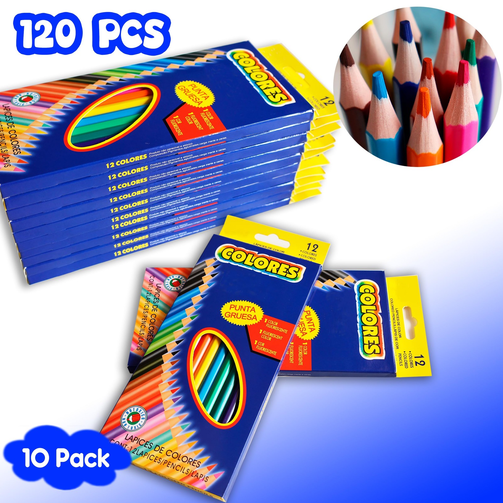 120 Count Colored Pencils, 10 Packs Color 12 (Pack of 10), 12 Colors