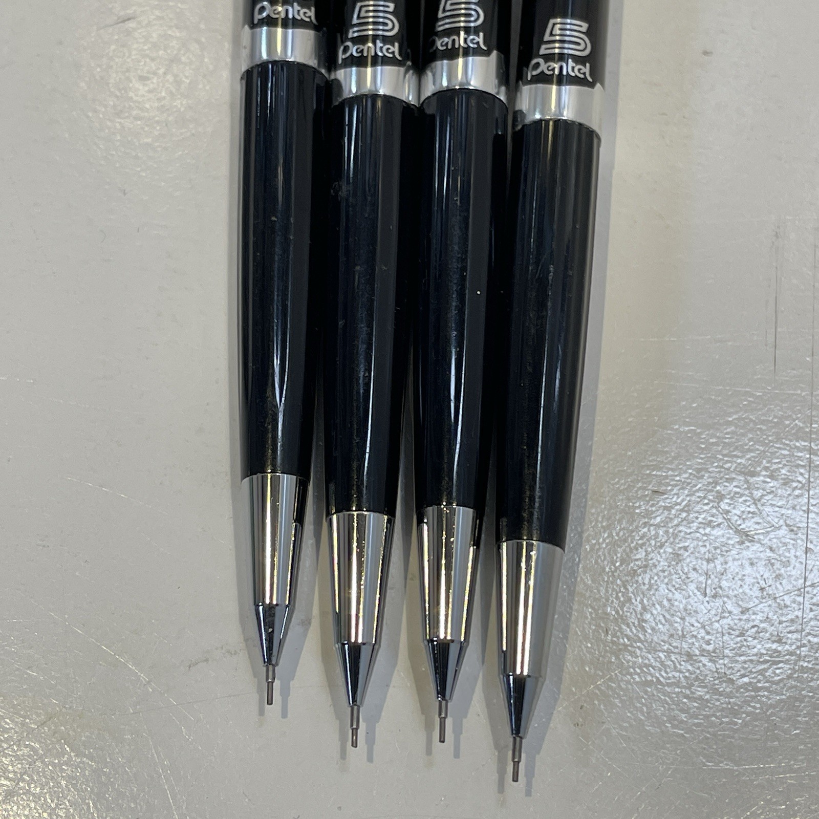 Vintage Pentel 5 Mechanical Pencil 0.5mm Black Barrel Chrome Japan Lot Of 4