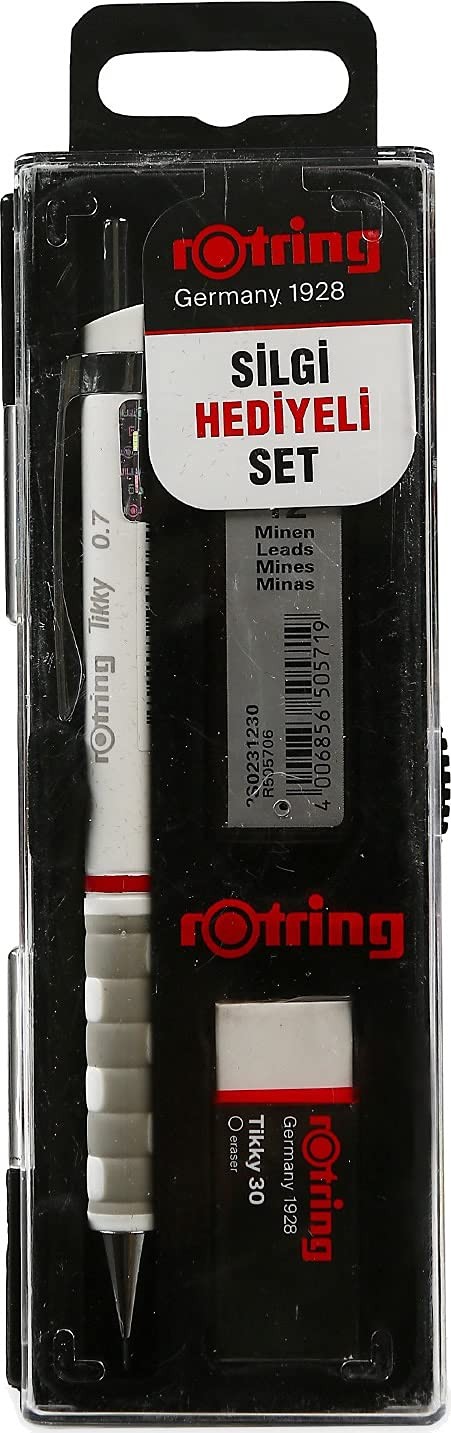 Tikky Mechanical Pencil Set, 0.7 mm, Includes Leads and Eraser, White