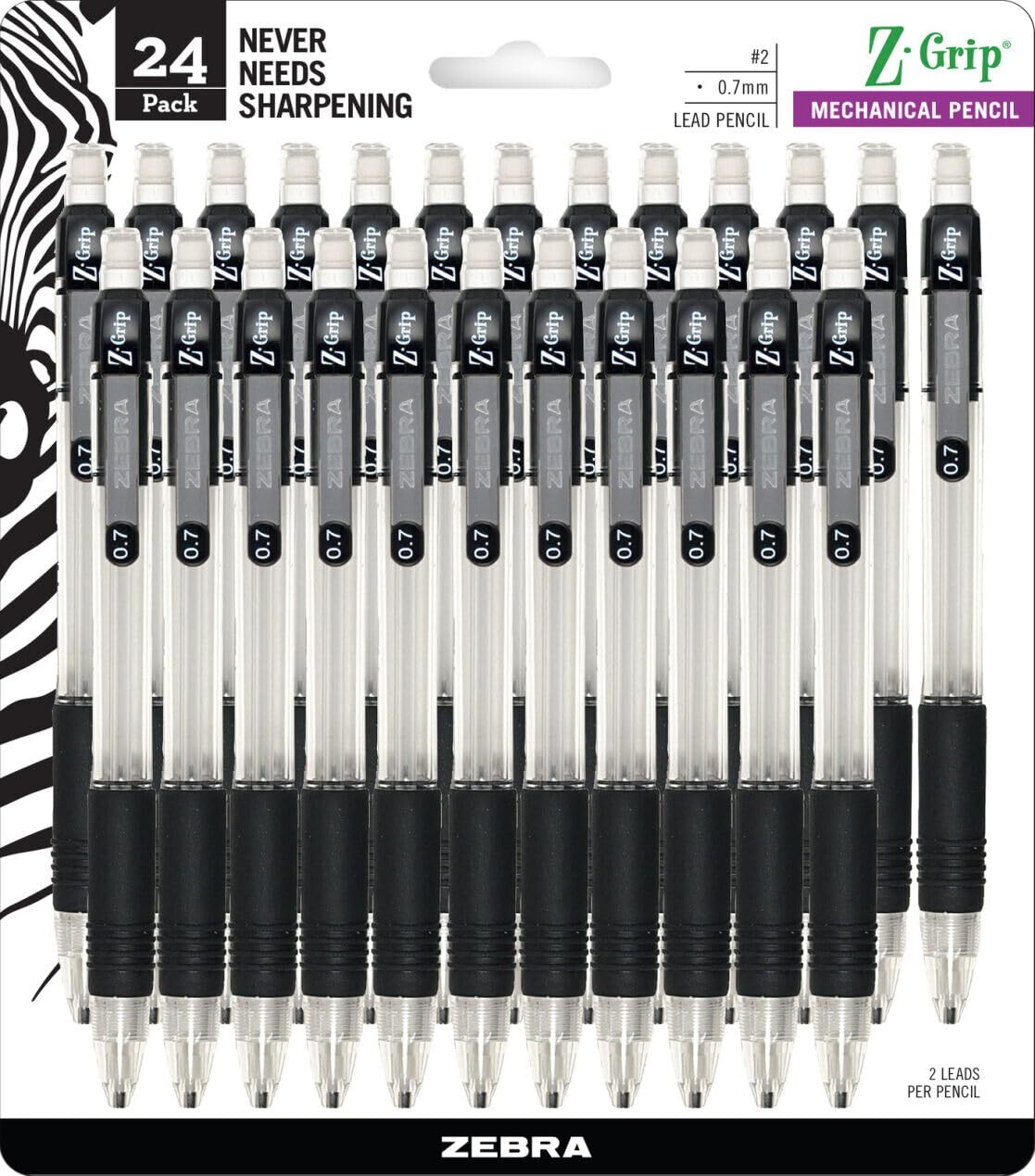24 Count Black Mechanical Pencils Soft Grip Refillable Lead and Eraser