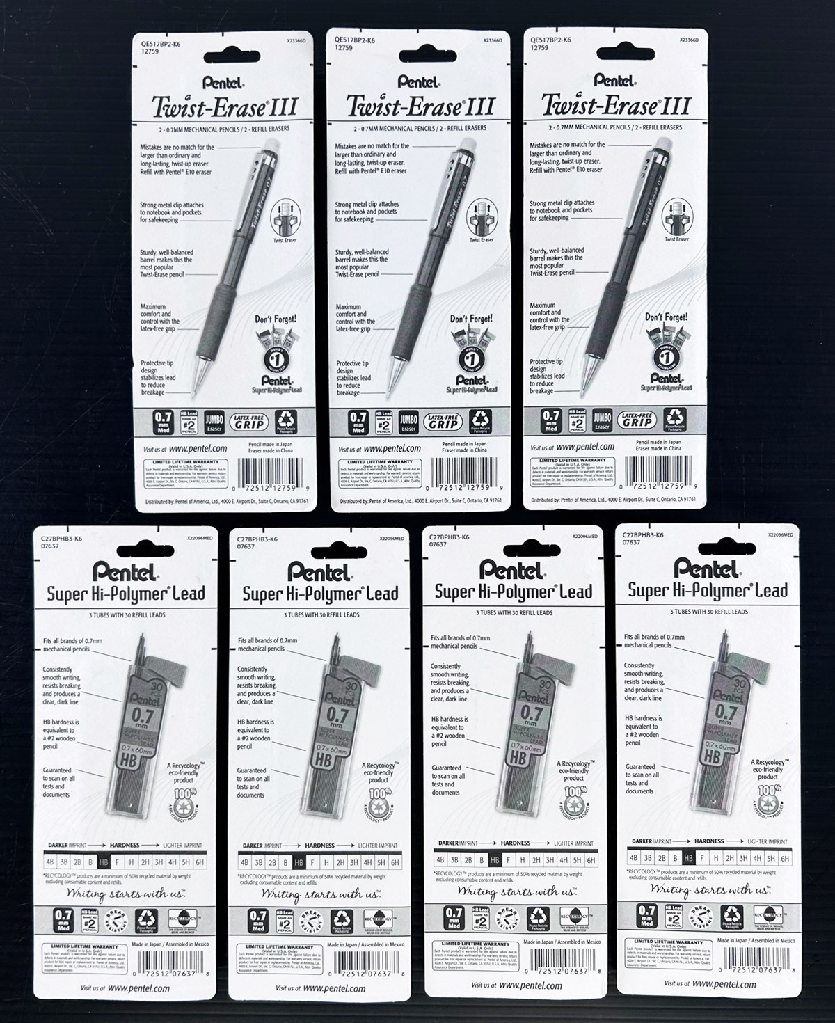 Pentel Twist-Erase III 0.7mm Pencil & Lead Lot – 6 Pencils + 360 Leads – New Lot