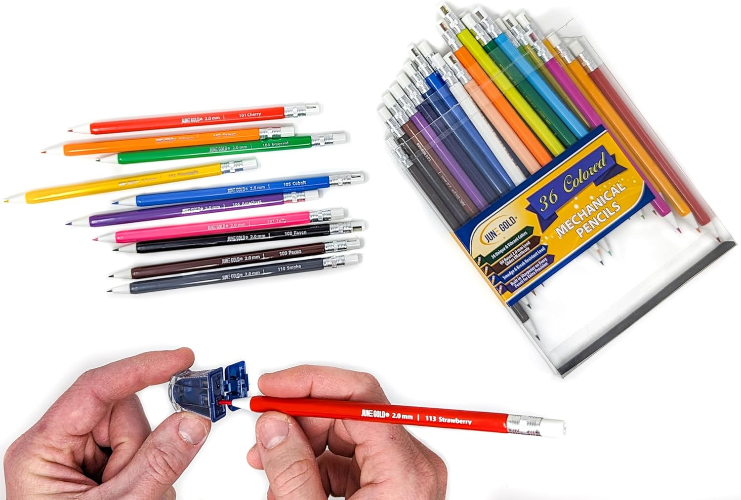 36 Assorted Colored 2.0 Mm Mechanical Pencils with 36 Unique Color Leads, 36 Ext