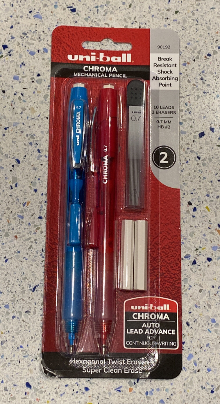 Uni-Ball Chroma Mechanical Pencil Kit Black Red 0.7 HB #2 10 Leads 2 Erasers