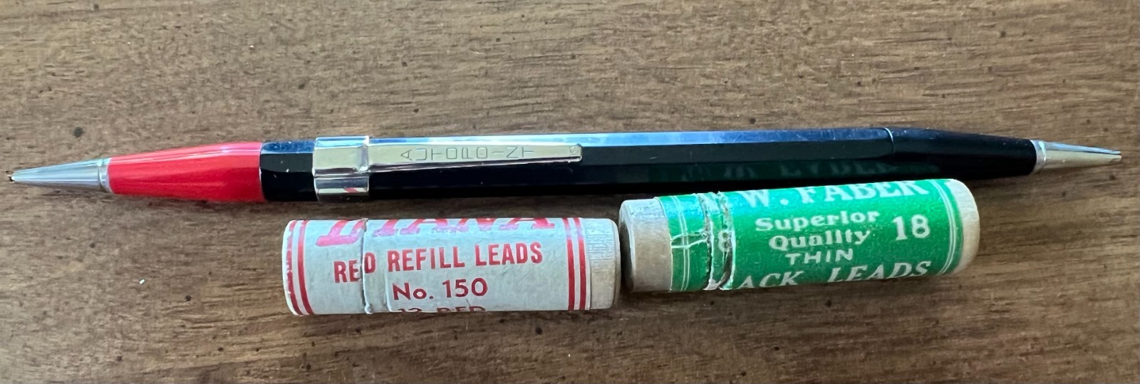 Autopoint Mechanical Pencil Black/Red w/ Vintage Faber & Staedtler Lead Tubes