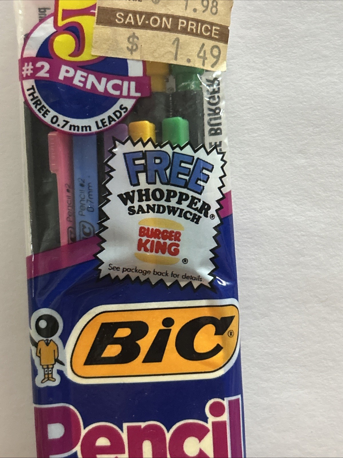 BIC Mechanical Pencils .7 mm, 5 Ct, Burger King Promo 1991 NOS
