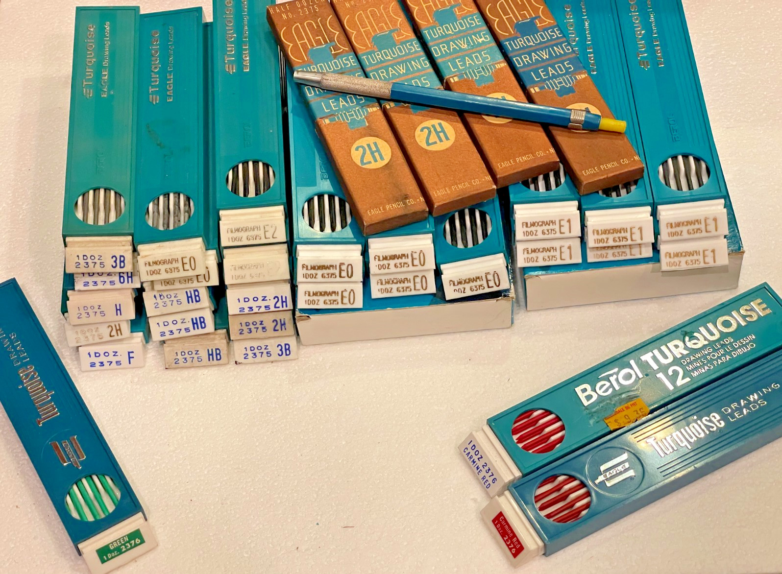 Vtg Eagle Berol Turquoise Drawing Leads 30 Box Mega Lot 2375 /2376 & Lead Holder