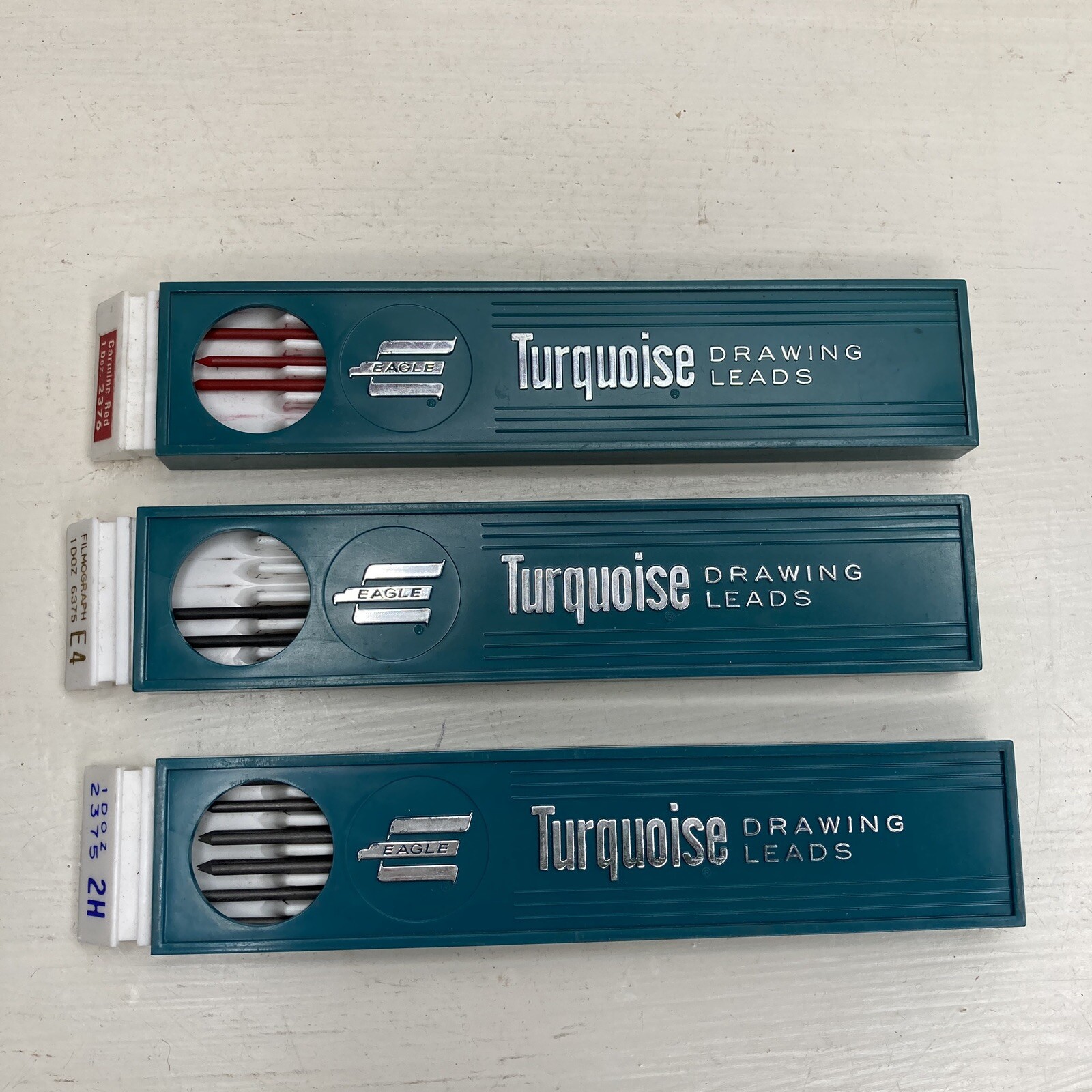 Turquoise Eagle Drawing Leads 3 Slide Containers Lot Partial 2H E4 Carmine Red