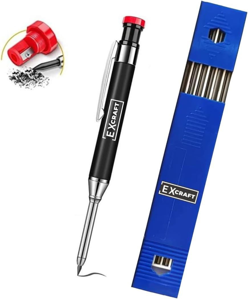 Metal Mechanical Carpenter Pencil with 6 Refills Deep Hole with Built-in Shar…