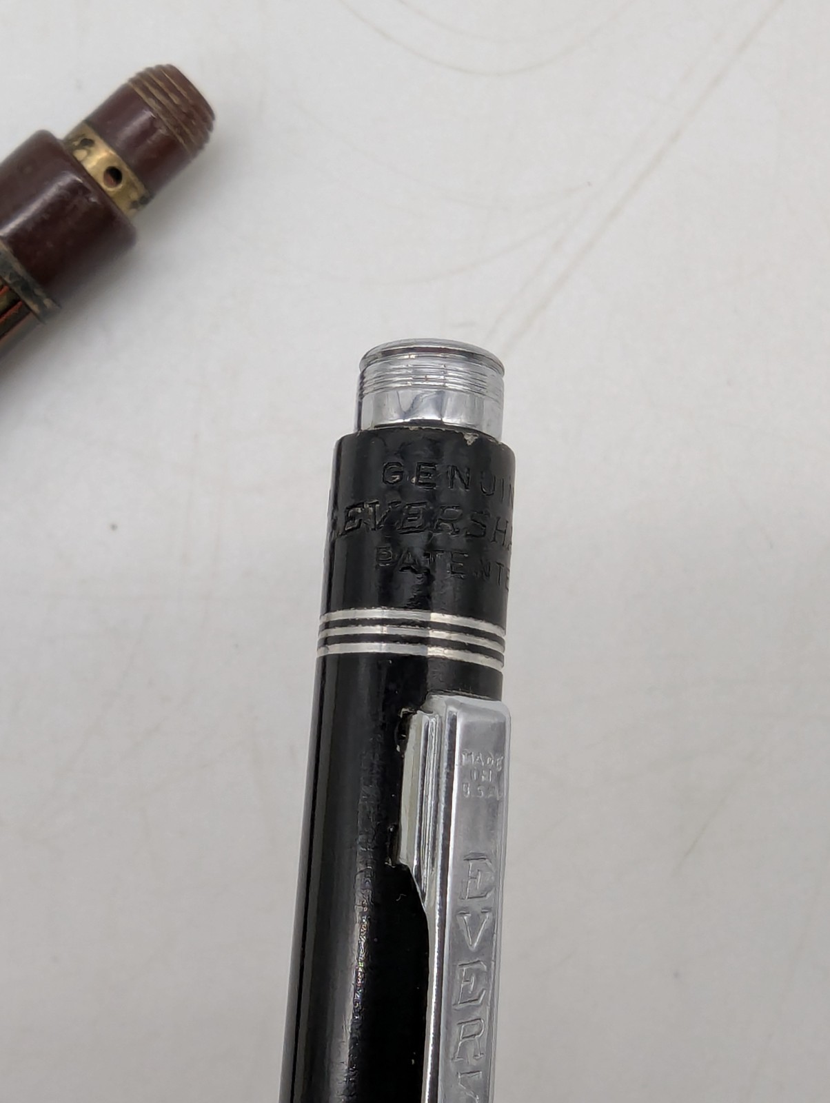 2 Vtg Wahl Eversharp Mechanical Pencils Black & Burgundy Gold Striped