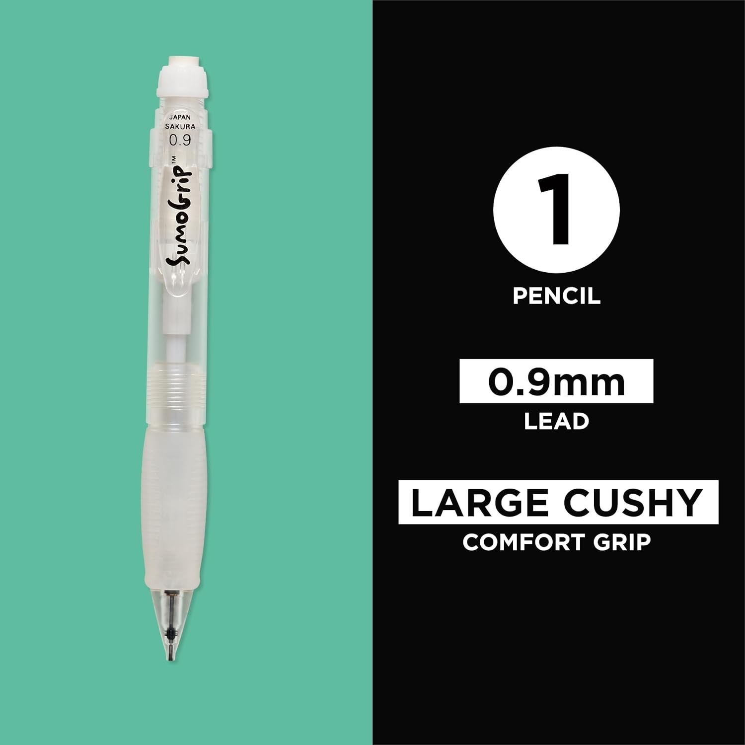 Sumogrip Pencil with Comfort Grip – 0.9 Mm Ergonomic Mechanical Pencil – Clear