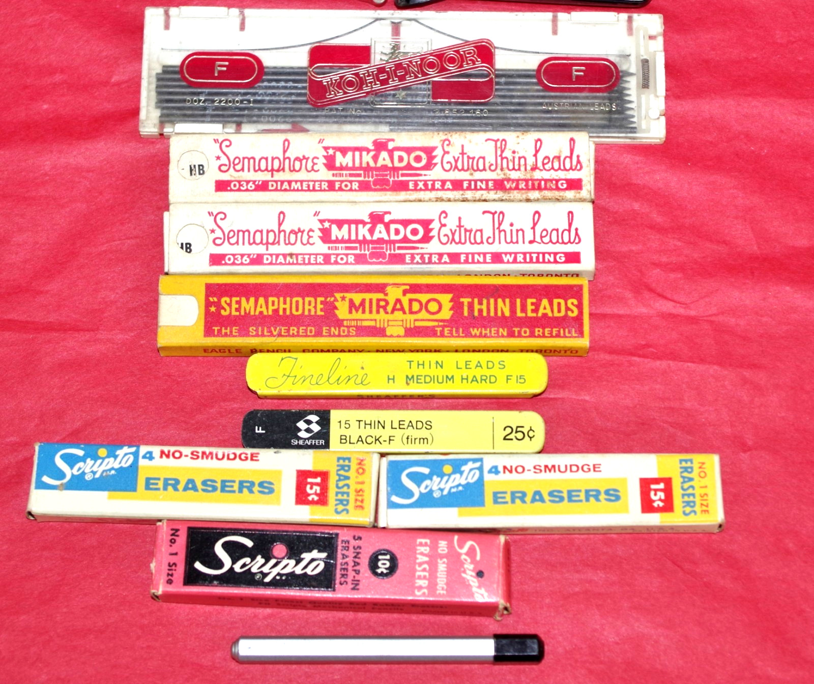 NOS Vintage 75 Pencil Leads & Erasers-Eagle-Semaphore Mikado-Scripto KOH-I-NOOR
