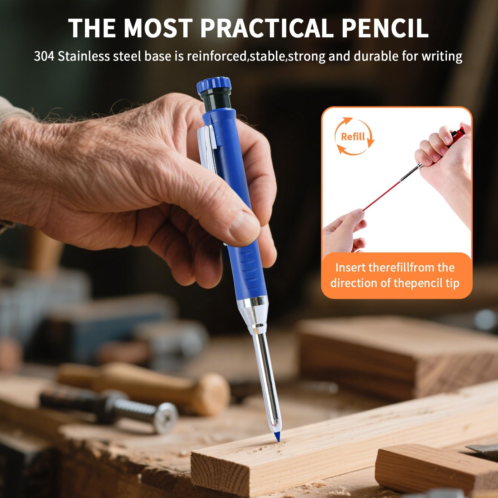 4 Pack Carpenter Pencil with Sharpener, Mechanical Pencils Set with 28 Refills