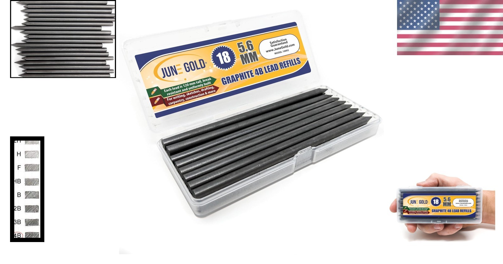 18-Piece 4B Graphite Lead Refills – 5.6mm x 120mm, Break-Resistant Quality