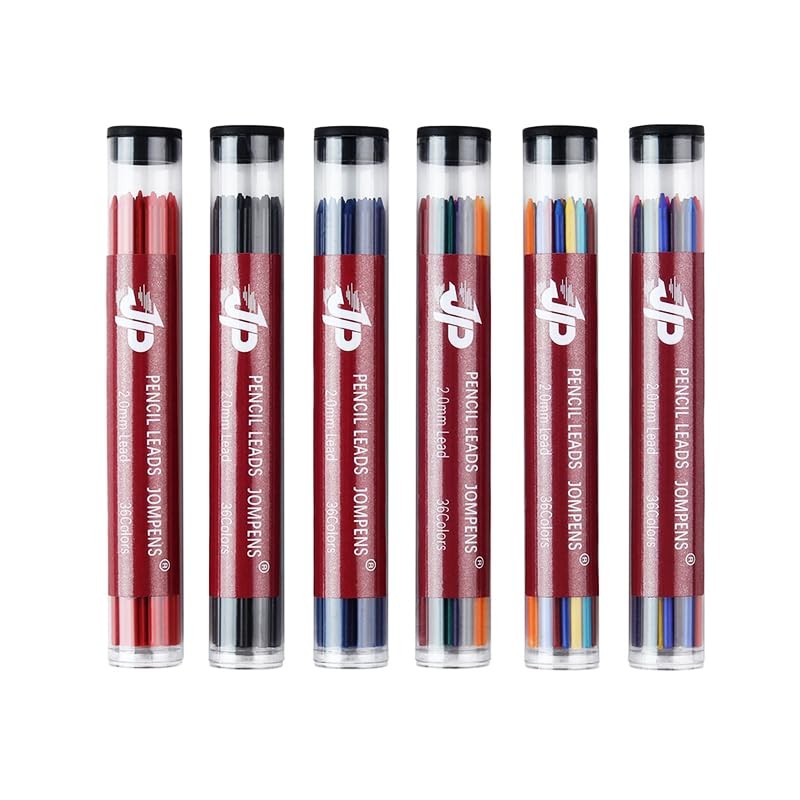 JOMPENS 36-Pack 90 mm 2.0mm Mechanical Pencil Lead Refills in Assorted Colour…