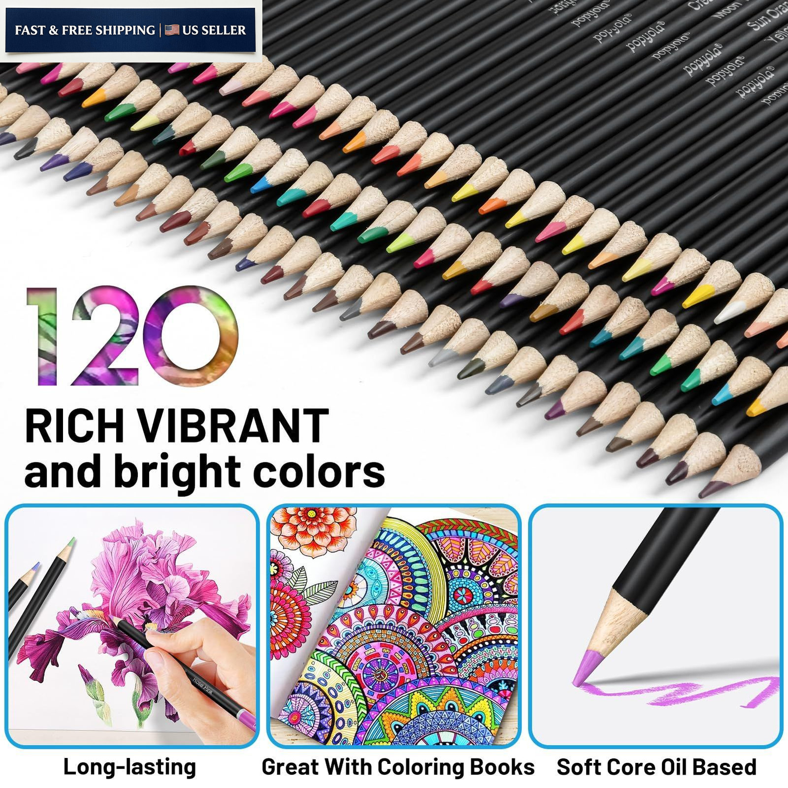 136 PCS Colored Pencils Set for Adult Coloring Books, 120 Black
