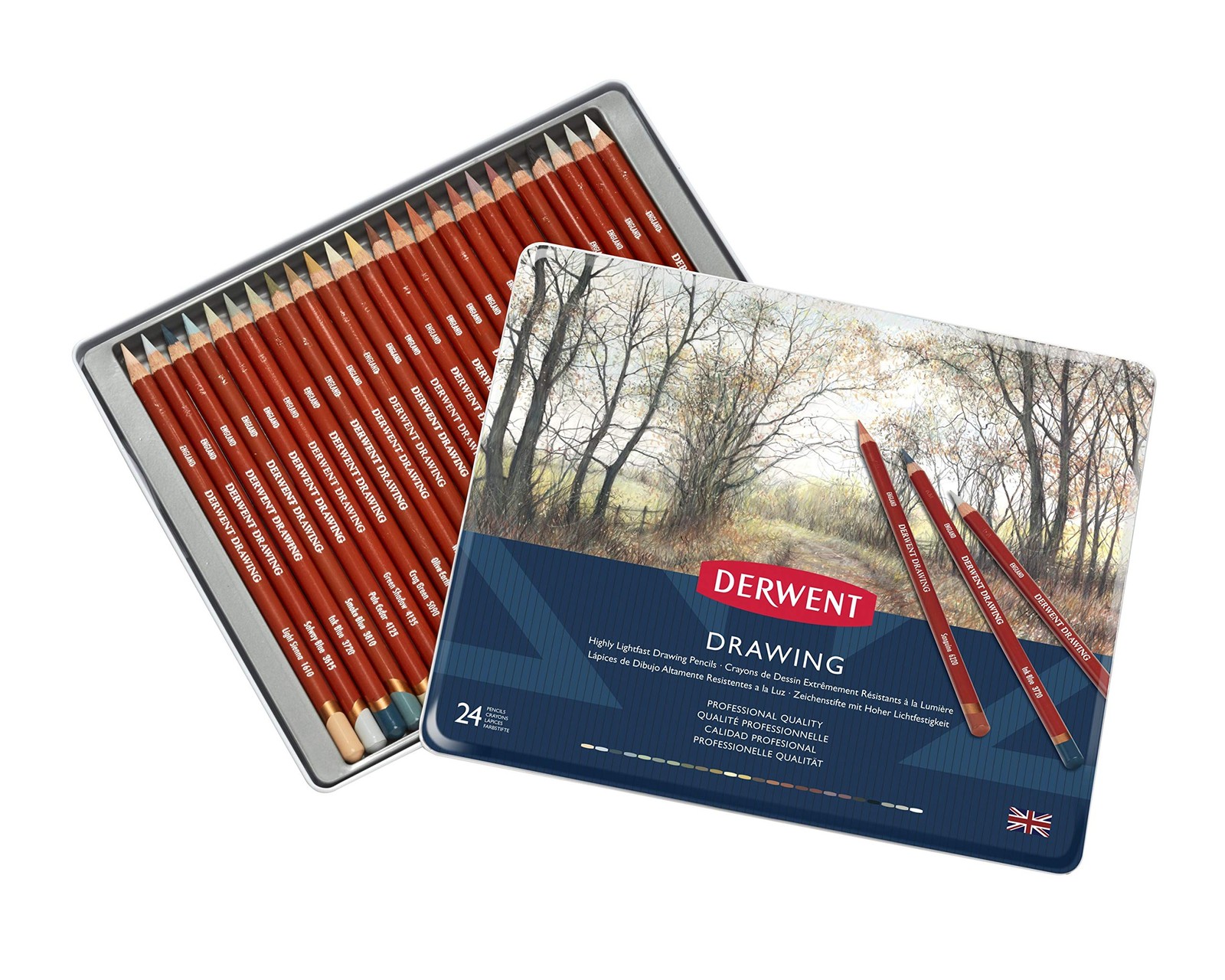 Derwent Colored Drawing Pencils, Metal Tin, 24 1 Count (Pack of 24), Red