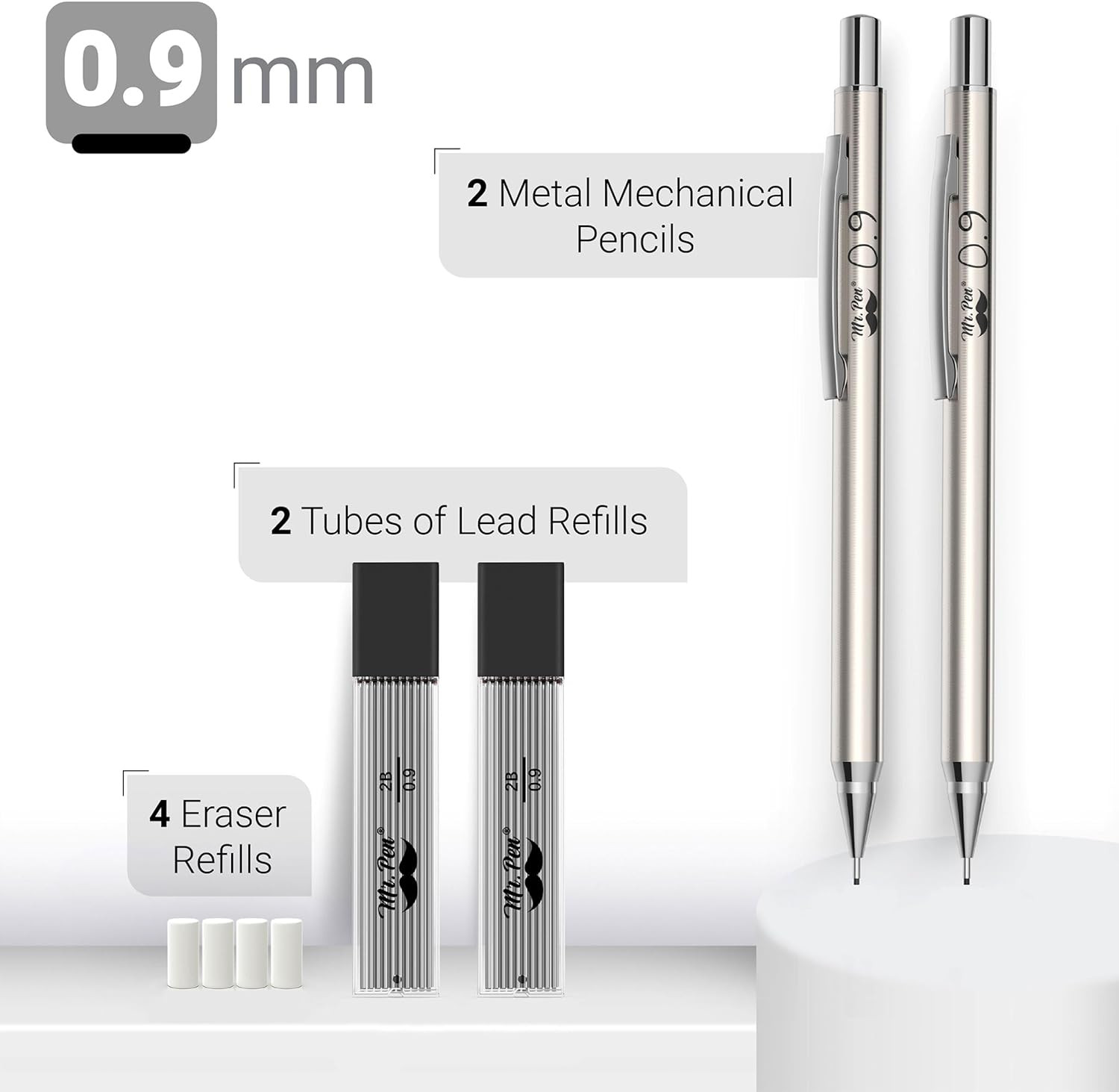 – Metal Mechanical Pencils, 0.9Mm, 2 Pack, Pencil Mechanical, Lead Pencil, Metal