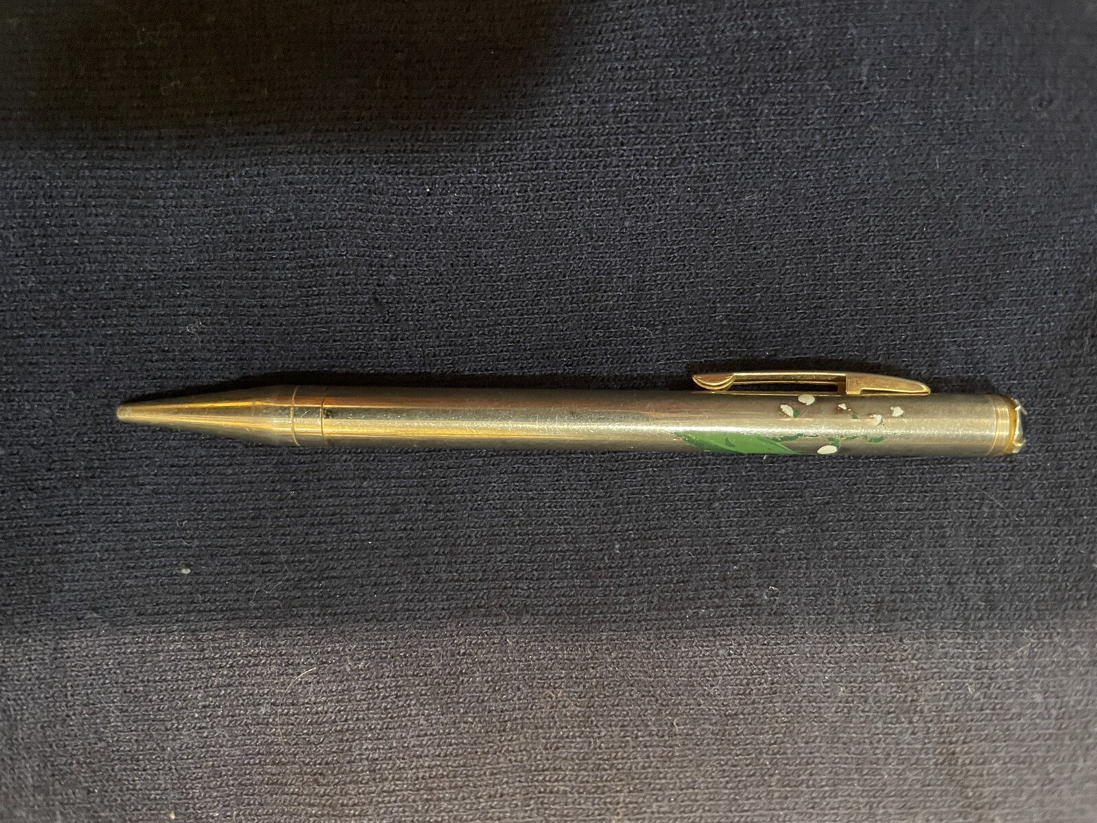 Vintage Gold Plated Mechanical Pencil Stamped Mascot USA & Enamel Flowers