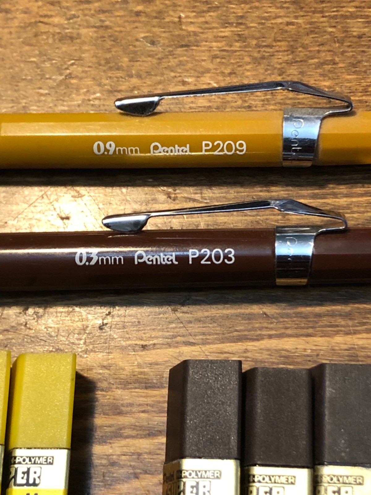 VTG Pentel P203 & P209 Mechanical Drafting Pencil Lot 0.3mm 0.9mm +11 Tubes Lead