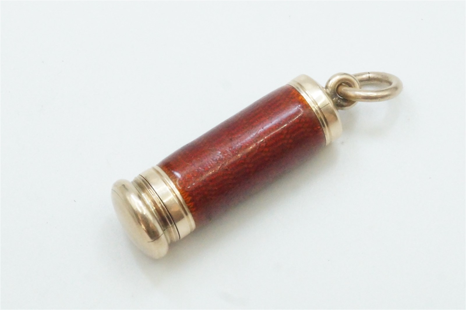 ANTIQUE ENGLISH 9k GOLD ENAMEL ‘MAGIC’ BULLET PENCIL FOB CHARM c1900
