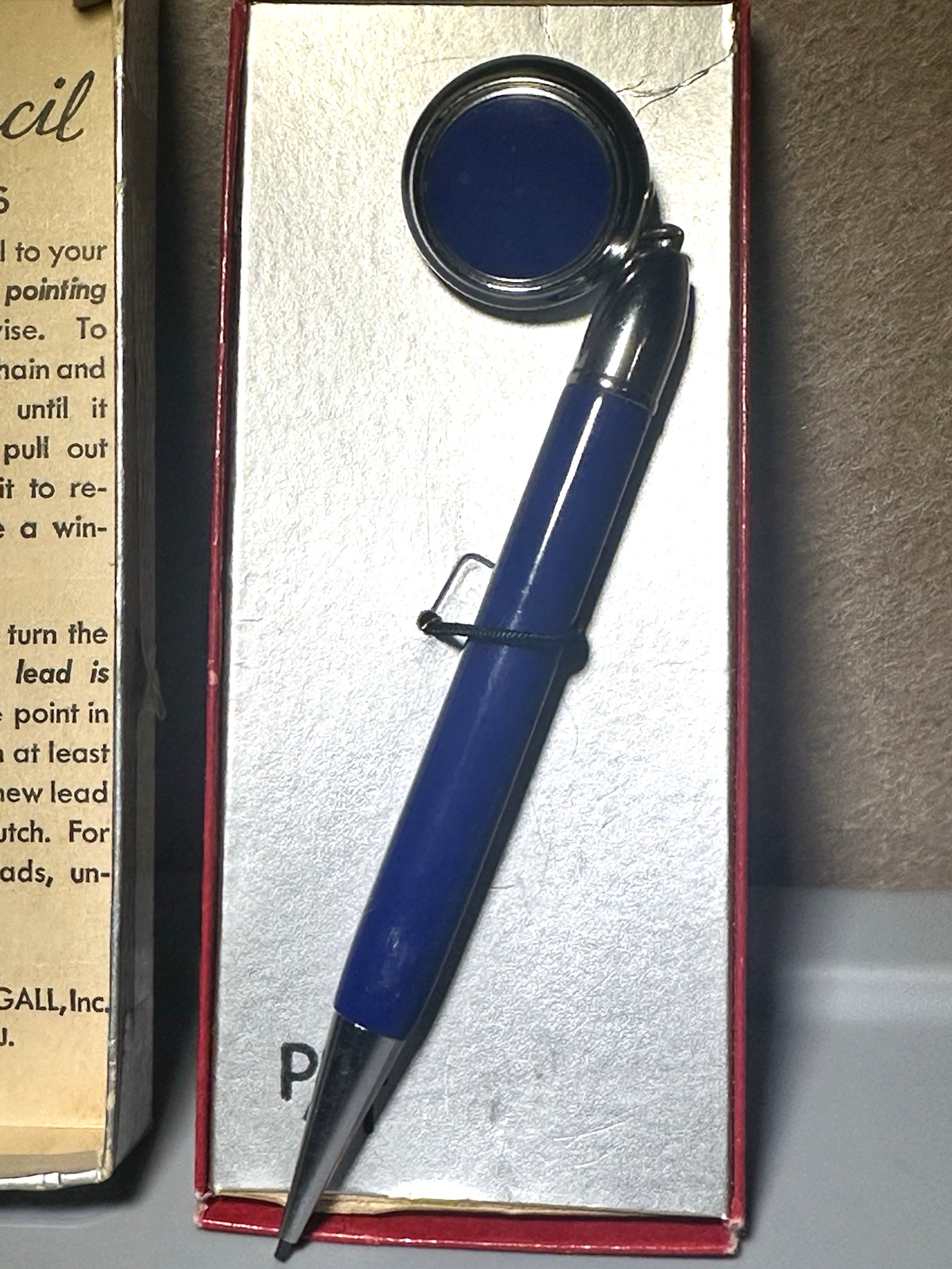 VTG Ketcham and McDougall Blue & Chrome PAT Retractable Lead Pencil in ugly Box