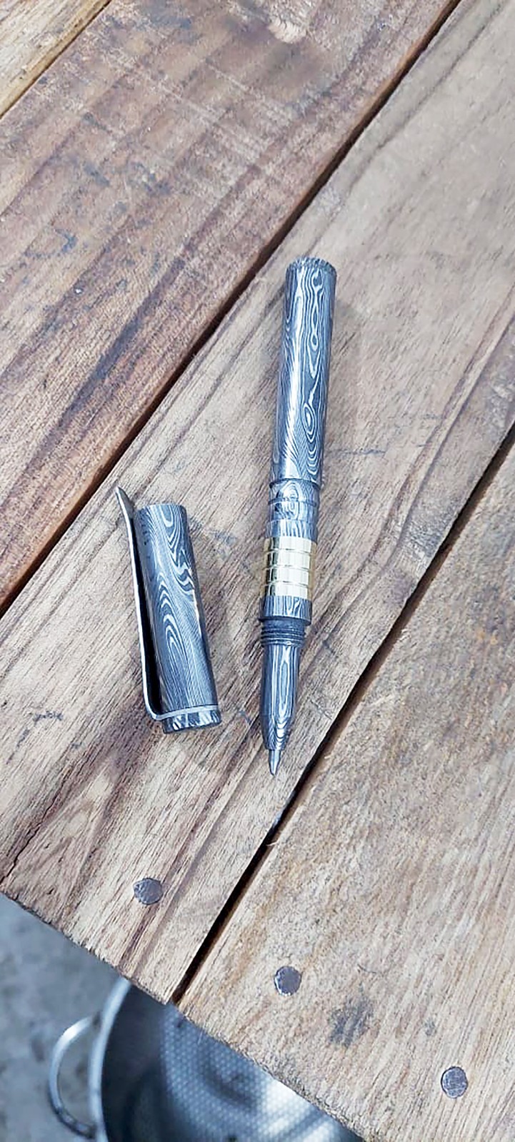 Handcrafted Lavish Damascus steel ballpoint pen with Brass Fittings. Best Gift