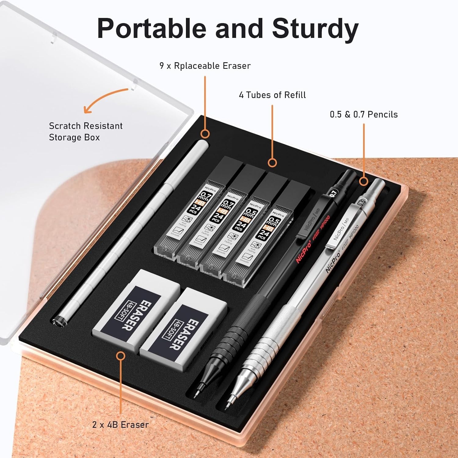 2 PCS Ergonomic Metal Mechanical Pencils 0.5mm & 0.7mm – Perfect for Artists