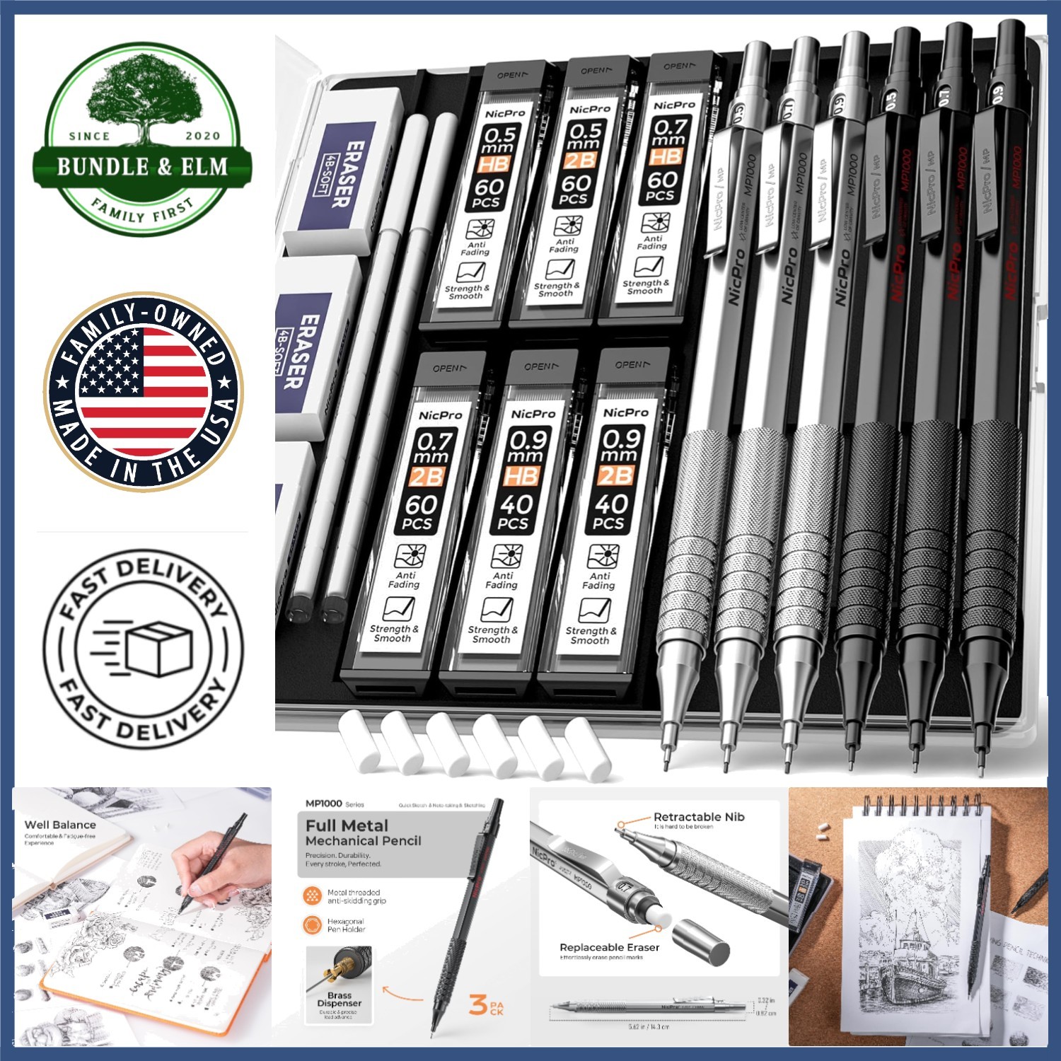 Modern Mechanical Pencils for Drawing and Writing with Lead Refills