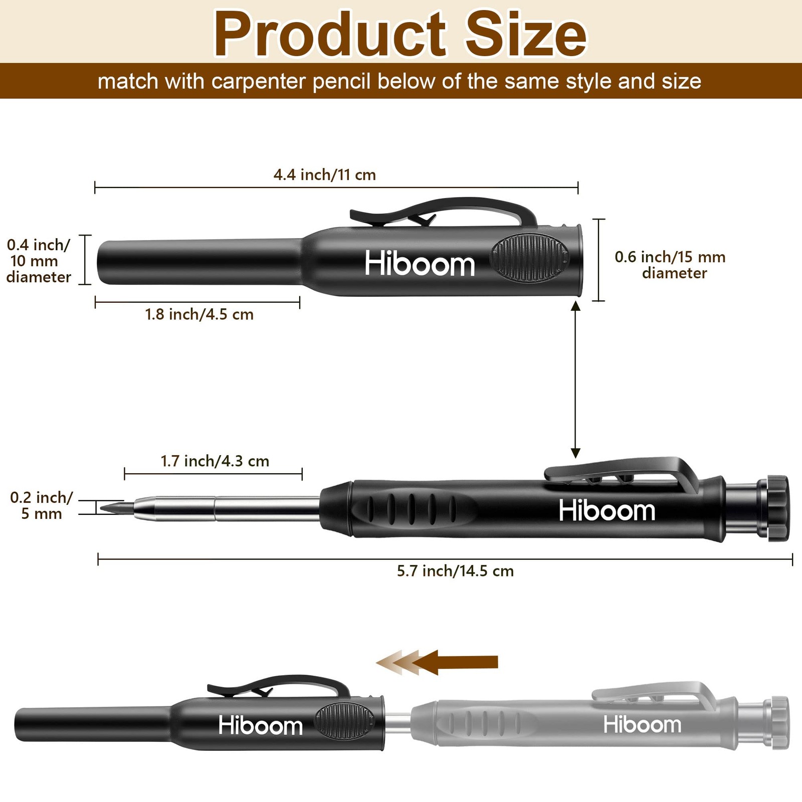 Hiboom 2 Pack Solid Carpenter Pencils with Pencil Cap and 18 Refills, Black