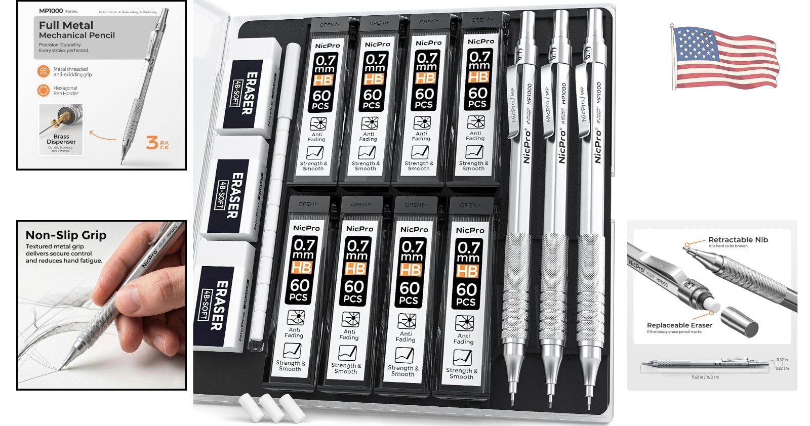 Professional 0.7mm Mechanical Pencil Set with Durable Case – Perfect for Artists