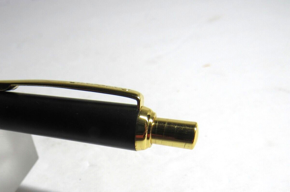 Model LIN Matte Black/Gold Trim Brass Body Click Top Ballpoint Pen-Velvet Pouch