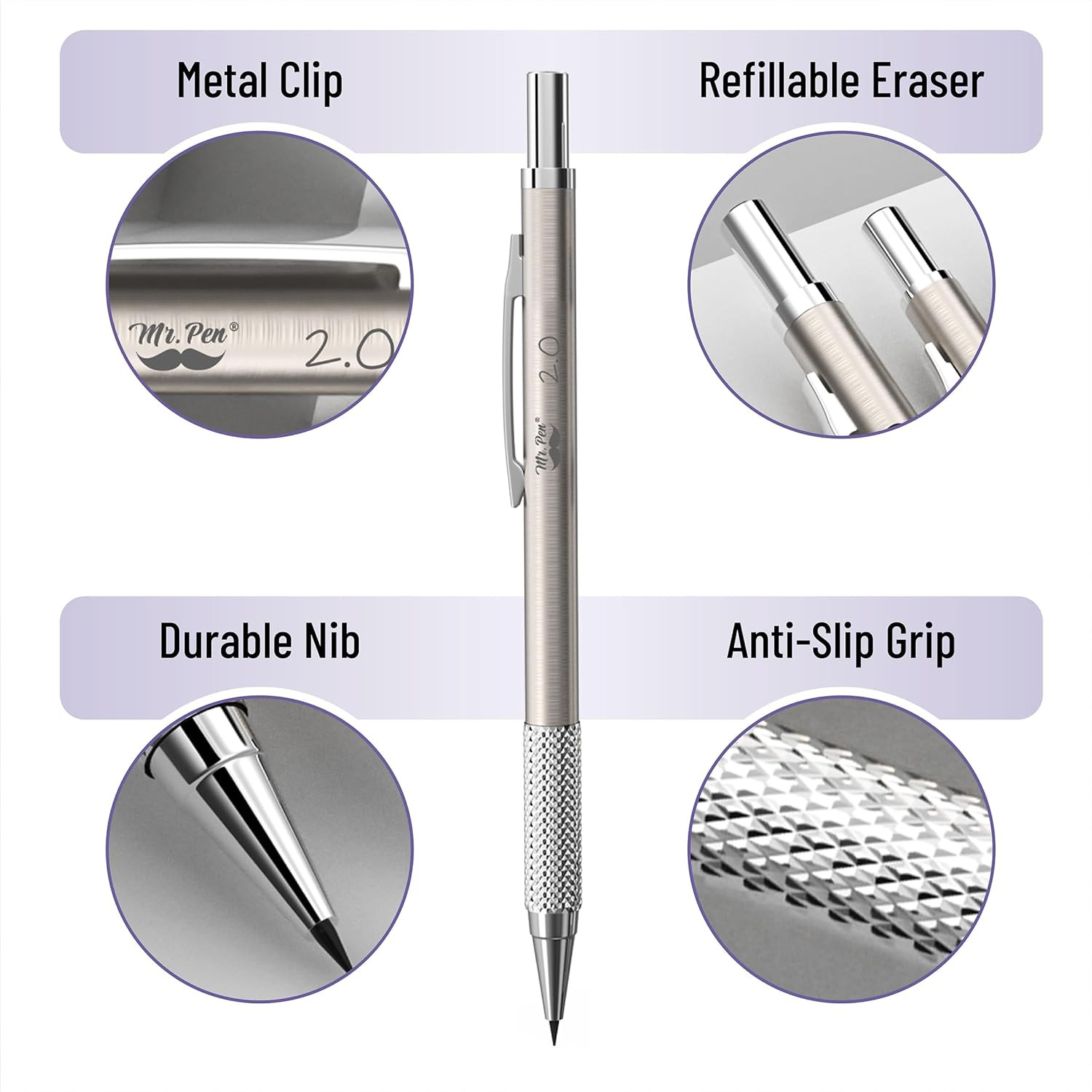 Mr. Pen- Metal Mechanical Pencil Set in Leather Case, 5 Sizes, 0.3, 0.5, 0.7, 0.