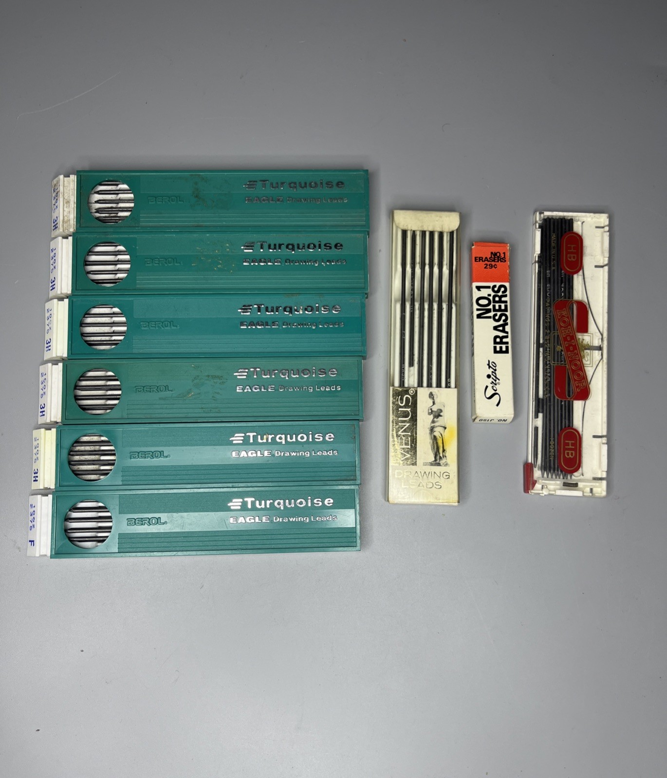 LOT of Vintage Drawing Leads Berol Turquoise Venus Koh-i-Noor Scripto Eraser ONS