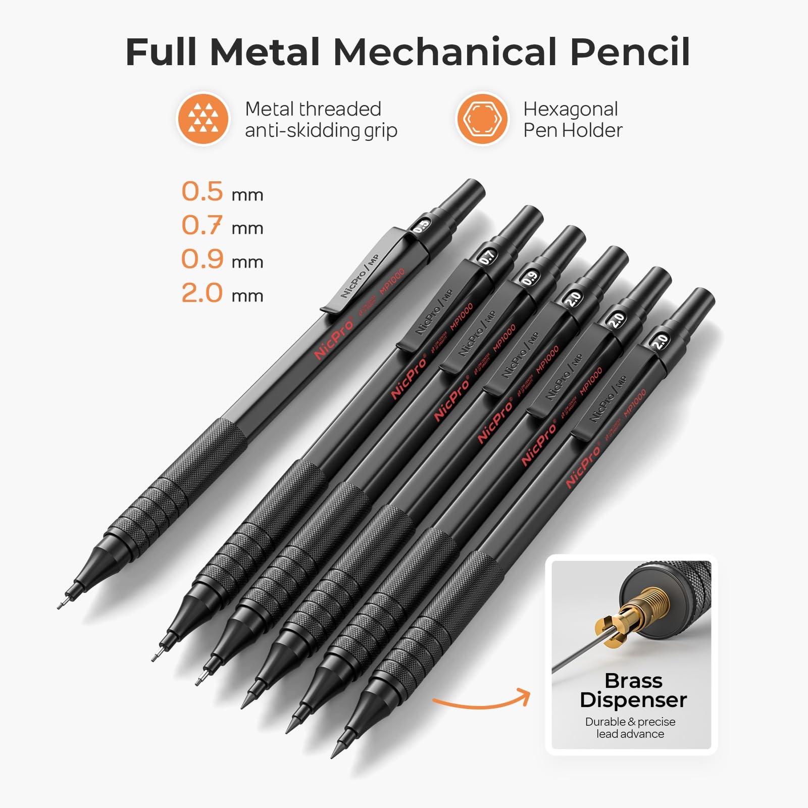 Nicpro 35PCS Black Metal Mechanical Pencils Set in 1 Count (Pack of 6),