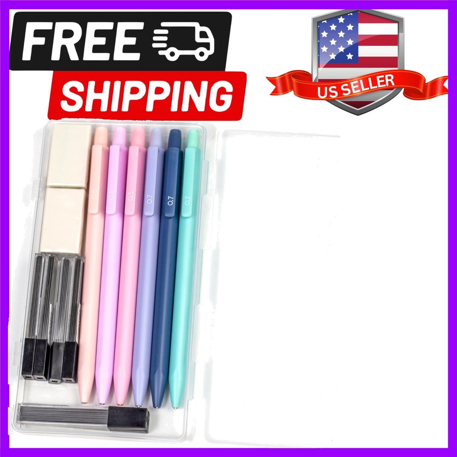 Mechanical Pencils Set 0.5mm & 0.7mm, 6 Pack with Lead Refills & Eraser, Tria…
