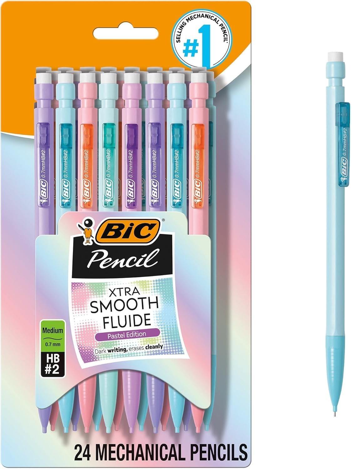 BIC Xtra-Smooth Pastel Mechanical Pencils with Erasers, 24 Count–FREE SHIPPING