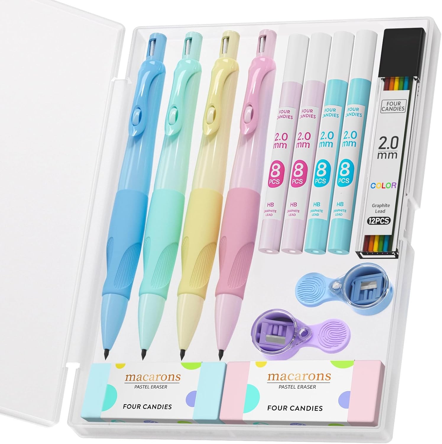 Four Candies 2.0MM Mechanical Pencil with Comfort Ergonomic Grip, Multicolor